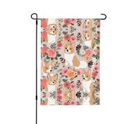 Drapeau de jardin Corgi floral double face, double couture, durable, décoration extérieure tout au long de l'année