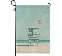 Drapeau de jardin côtier moderne pour plage, été, printemps, jardin, tour de sauveteur, drapeau de cour, drapeau vintage en forme de vague de mer pour décoration de fête de vacances, 30,5 x 45,7 cm