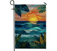Drapeau De Jardin Coucher De Soleil Tropical Vagues Nature Abstraite Colorée Drapeaus Décoratif Couleurs Vives Garden Flag Antifouling Drapeau De Bienvenue Pour Patio Pavillon Home 30X45Cm