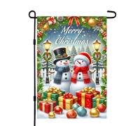 Drapeau De Jardin Couple De Noël Enneigé, Écharpes Rouges Et Bleues, Coffrets Cadeaux, Sapins Enneigés Et Décorations Drapeaux Double Face Décoratif 30X45Cm Drapeaux De Maison Pour Porte