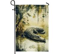Drapeau de jardin crocodile à imprimé animal vert pour décoration de cour extérieure d'été, drapeau double face sur le thème de la nature pour décoration de fête, 30,5 x 45,7 cm