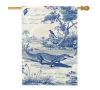 Drapeau de jardin crocodile bleu, décoration extérieure vintage, bannière double face en toile de jute pour la maison, la pelouse et la décoration de fête, 71 x 101,6 cm