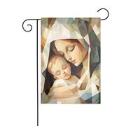 Drapeau de jardin cubiste Marie et l'Enfant Jésus 12x18 vertical double face décorations extérieures de vacances de ferme