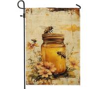 Drapeau de jardin d'abeille en pot de miel pour printemps et été, drapeau floral jaune, décoration extérieure double face, toile de jute 30,5 x 45,7 cm