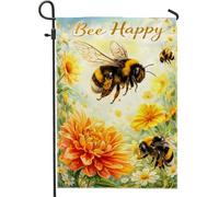 Drapeau de jardin d'abeilles, fleur naturelle printanière, chrysanthème jaune, double face, petit drapeau de jardin, cour pour extérieur, terrasse, pelouse, porche, entrée, camping 30,5 x 45,7 cm