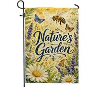 Drapeau de jardin d'abeilles, nature botanique papillon chrysanthème printemps jaune toile de jute double face petit drapeau de jardin cour pour extérieur, pelouse, porche, terrasse, entrée 30,5 x