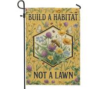 Drapeau de jardin d'abeilles, nature botanique papillon, fleur, printemps, toile de jute jaune double face, petit drapeau de jardin pour extérieur, porche, pelouse, terrasse, 30,5 x 45,7 cm