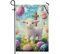 Drapeau de jardin d'agneau de Pâques aux couleurs pastel, œufs colorés et lapin, décoration extérieure, décoration de pelouse de vacances de printemps double face, 30,5 x 45,7 cm