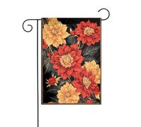 Drapeau de jardin Dahlias rouge et doré 30 x 45 cm vertical double face ferme vacances décorations extérieures drapeau de cour