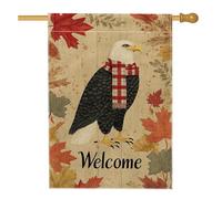 Drapeau de jardin d'aigle à tête blanche d'automne, décoration rustique de Thanksgiving avec feuilles, bannière de pelouse double face en toile de jute, décoration extérieure de maison, entrée 71 x