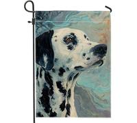 Drapeau de jardin dalmatien, artistique et contemporain avec yeux tourbillonnants sans noir, double face, en toile de jute décorative pour extérieur, pelouse, porche, terrasse, entrée, 30,5 x 45,7 cm