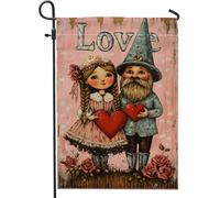 Drapeau de jardin d'amour - Décoration de jardin romantique - Motif pêche - Pour la Saint-Valentin, la décoration de pelouse - Style de conte de fées fantaisie - Drapeau double face en toile de jute