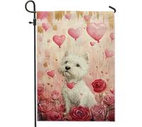 Drapeau de jardin d'amour pour la Saint-Valentin, ballons en forme de cœur de pêche et roses, drapeau décoratif d'extérieur double face en toile de jute pour fêtes de vacances et célébrations