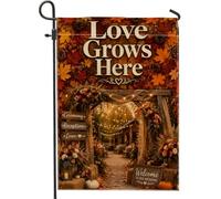 Drapeau de jardin d'amour rustique, feuilles charmantes citrouilles, orange automne, toile de jute, drapeaux décoratifs double face pour extérieur, pelouse, porche, terrasse, entrée, 30,5 x 45,7 cm