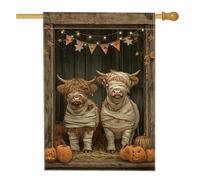 Drapeau de jardin d'animaux de la ferme d'Halloween, vaches marron rustiques avec citrouilles, décoration extérieure, bannière double face en toile de jute pour fête d'automne, 71 x 101,6 cm