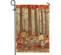 Drapeau de jardin d'animaux de la forêt d'automne, renards mignons, décoration d'intérieur, drapeaux de jardin, drapeau de cour double face en toile de jute, décoration de pelouse extérieure 30,5 x