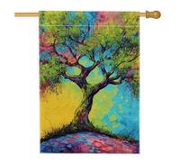 Drapeau de jardin d'arbre vibrant, bannière artistique colorée pour décoration d'intérieur, décoration extérieure double face pour toutes les saisons, décoration de pelouse inspirée de la nature, 71 x