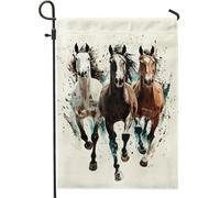 Drapeau de jardin d'art équestre, marron, blanc, noir, chevaux, rustique, décoration de pelouse, drapeau de cour double face pour les amateurs de chevaux, 30,5 x 45,7 cm
