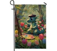 Drapeau de jardin d'artiste dragon printanier, bannière de fleurs de peinture de dragon mignon, bannière de fleurs, décoration extérieure double face, décoration de jardin fantaisie, 30,5 x 45,7 cm