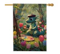 Drapeau de jardin d'artiste dragon printanier, bannière de fleurs de peinture de dragon mignon, bannière de fleurs, décoration de pelouse extérieure double face, décoration de jardin fantaisie, 71 x