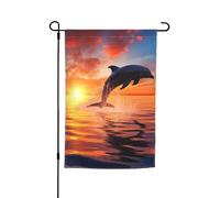 Drapeau de jardin dauphin coucher de soleil 30,5 x 45,7 cm double face printemps été décoratif bannière drapeau de cour petit drapeau saisonnier vacances décoration extérieure