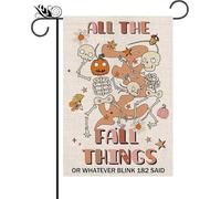 Drapeau de jardin d'automne amusant squelette citrouille double face All The Fall Things Drapeau saisonnier automne cour Décorations extérieures 5