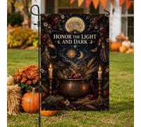 Drapeau de jardin d'automne avec citation de chaudron sorcière céleste 30,5 | Motifs célestes de lune et de soleil, drapeau de cour, esthétique sorcière, symbolisme occulte, thème récolte saisonnière