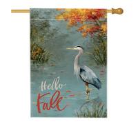 Drapeau de jardin d'automne, bannière de décoration d'intérieur, paysage de grand héron bleu, décoration saisonnière double face, décoration de pelouse extérieure pour l'automne, inspirée de la nature