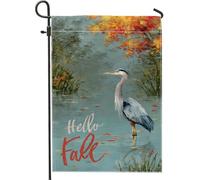 Drapeau de jardin d'automne, bannière de décoration d'intérieur, paysage de grand héron bleu, décoration saisonnière double face, décoration de pelouse extérieure pour l'automne, inspirée de la nature