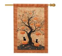 Drapeau de jardin d'automne d'Halloween, citrouille orange, chat, décoration extérieure, bannière de cour double face en toile de jute, décoration de pelouse de fête d'automne 71 x 101,6 cm