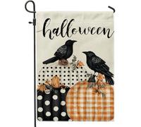 Drapeau de jardin d'automne d'Halloween, corbeaux noirs, citrouille, bannière double face en toile de jute pour décoration de pelouse extérieure 30,5 x 45,7 cm
