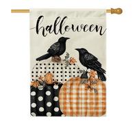 Drapeau de jardin d'automne d'Halloween, corbeaux noirs, citrouille, bannière double face en toile de jute pour décoration de pelouse extérieure 71 x 101,6 cm