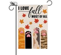 Drapeau de jardin d'automne - Drapeau patte de chat - I Love Fall Most Of All - Vertical double face - Décoration saisonnière Aumtumn