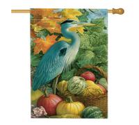Drapeau de jardin d'automne, héron bleu avec récolte de légumes, bannière de pelouse, bannière de pelouse, drapeau saisonnier double face, décoration extérieure d'automne 71 x 101,6 cm