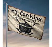 Drapeau de jardin d'automne pour décoration de chambre My Cooking Is So Good, Even The Smoke Alarm Cheers ! Drapeau amusant pour décoration universitaire (152 x 244 cm)