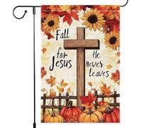 Drapeau de jardin d'automne Thanksgiving - Jésus - Il ne quitte jamais - Décoration extérieure double face verticale - Petit De
