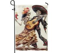 Drapeau de jardin « Day of the Dead » - Squelettes colorés avec décoration de guitare - Décoration saisonnière en plein air - Drapeau double face pour fête de vacances - 30,5 x 45,7 cm