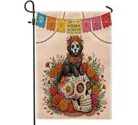 Drapeau de jardin Day of the Dead Terre-Neuve pour extérieur, motif tête de mort, drapeau de maison standard en lin, drapeau bohème pour jardin, pelouse, décoration extérieure