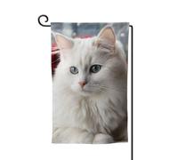 Drapeau de jardin de 30,5 x 45,7 cm, bannière extérieure double face, drapeau de bienvenue saisonnier, drapeau de cour de bienvenue pour extérieur, ferme, joli drapeau de chat blanc pour terrasse