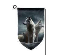 Drapeau de jardin de 30,5 x 45,7 cm, bannière extérieure double face, drapeau de bienvenue saisonnier, drapeau de cour, décoration extérieure, loup la nuit, drapeaux pour terrasse, pelouse et