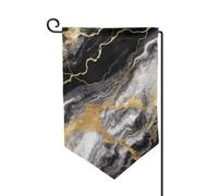 Drapeau de jardin de 30,5 x 45,7 cm, bannière extérieure double face, drapeau de bienvenue saisonnier, décoration extérieure, ferme, noir, blanc, or, marbre pour terrasse, pelouse et décoration de