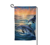 Drapeau de jardin de 30,5 x 45,7 cm, bannière extérieure double face, drapeau de bienvenue saisonnier, décoration extérieure, dauphins dans la mer, drapeaux pour terrasse, pelouse et décoration de