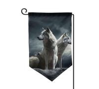 Drapeau de jardin de 30,5 x 45,7 cm, bannière extérieure double face, drapeau de bienvenue saisonnier, drapeau de cour, décoration extérieure, loup la nuit, drapeaux pour terrasse, pelouse et