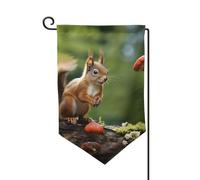 Drapeau de jardin de 30,5 x 45,7 cm, bannière extérieure double face, drapeau de bienvenue saisonnier, décoration extérieure, écureuil rouge sur une petite colline verte pour terrasse, pelouse et