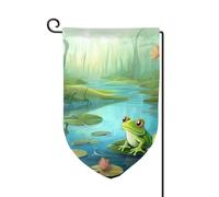 Drapeau de jardin de 30,5 x 45,7 cm, bannière extérieure double face, drapeau de bienvenue saisonnier, décoration extérieure, grenouille dans un étang, drapeaux pour terrasse, pelouse et décoration de