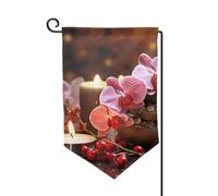 Drapeau de jardin de 30,5 x 45,7 cm, bannière extérieure double face, drapeau de bienvenue saisonnier, décoration extérieure, ferme, pierre d'orchidée rose, bougies rouges pour terrasse, pelouse et
