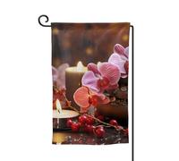 Drapeau de jardin de 30,5 x 45,7 cm, bannière extérieure double face, drapeau de bienvenue saisonnier, décoration extérieure, ferme, pierre d'orchidée rose, bougies rouges pour terrasse, pelouse et