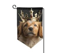 Drapeau de jardin de 30,5 x 45,7 cm, bannière extérieure double face, drapeau de bienvenue saisonnier, décoration extérieure, chiot de ferme avec une couronne pour terrasse, pelouse et décoration de