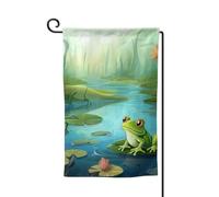 Drapeau de jardin de 30,5 x 45,7 cm, bannière extérieure double face, drapeau de bienvenue saisonnier, décoration extérieure, grenouille dans un étang, drapeaux pour terrasse, pelouse et décoration de