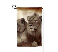 Drapeau de jardin de 30,5 x 45,7 cm, bannière extérieure double face, drapeau de bienvenue saisonnier, drapeau de cour de bienvenue pour extérieur, ferme, lion africain et lionne pour terrasse